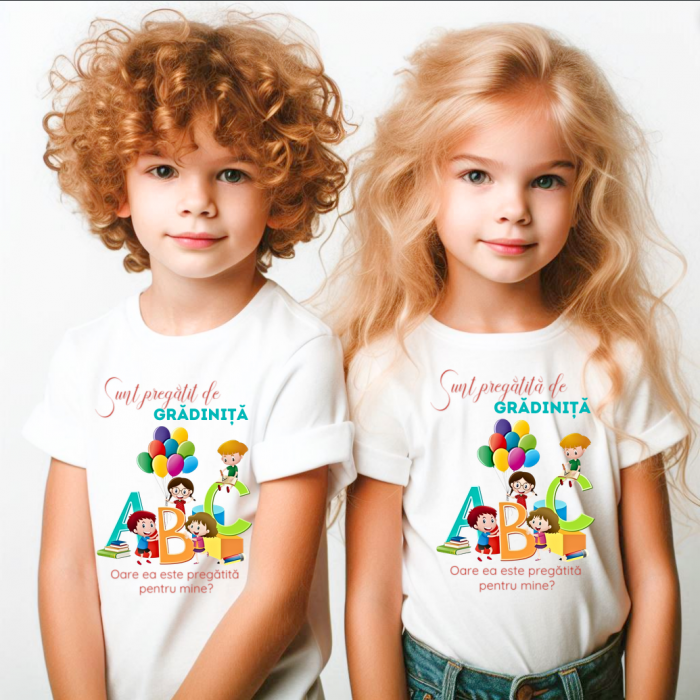Tricou alb  Back to school prima zi de gradinita scoala din bumbac ABS11234 [1]