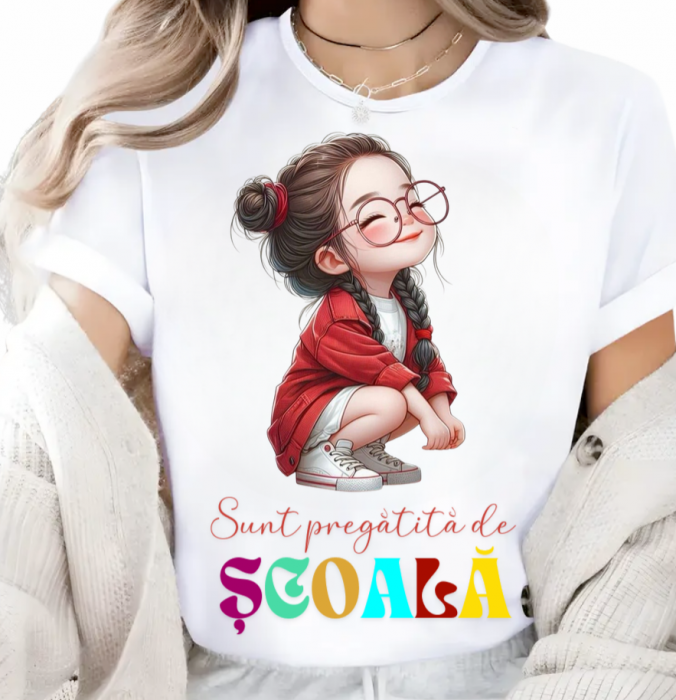 Tricou alb Back to school prima zi de scoala din bumbac [4]
