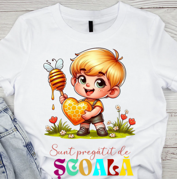 Tricou alb Back to school prima zi de scoala din bumbac ABS1132.02 [1]