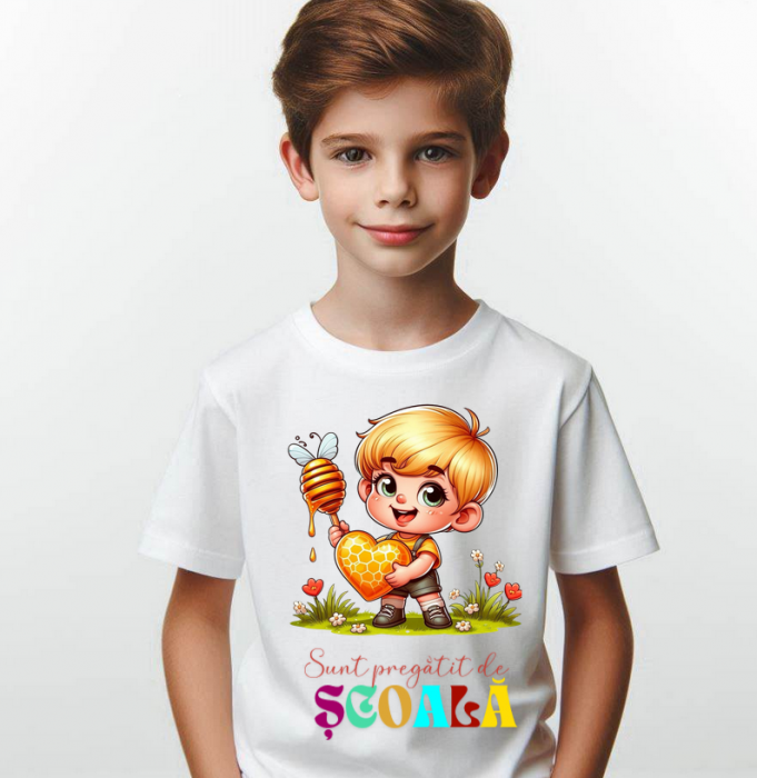 Tricou alb Back to school prima zi de scoala din bumbac ABS1132.02 [2]