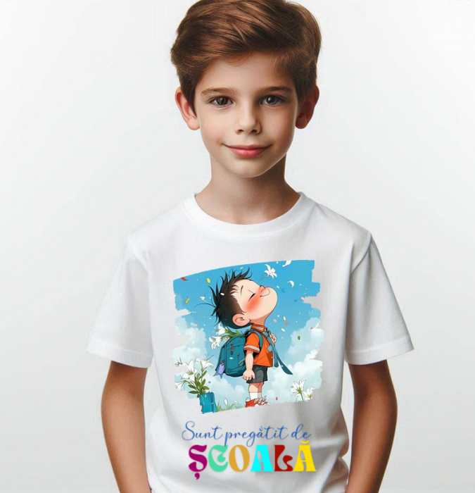 Tricou alb Back to school prima zi de scoala din bumbac [2]
