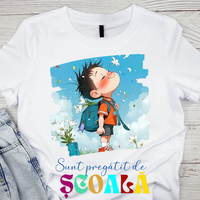 Tricou alb Back to school prima zi de scoala din bumbac [1]