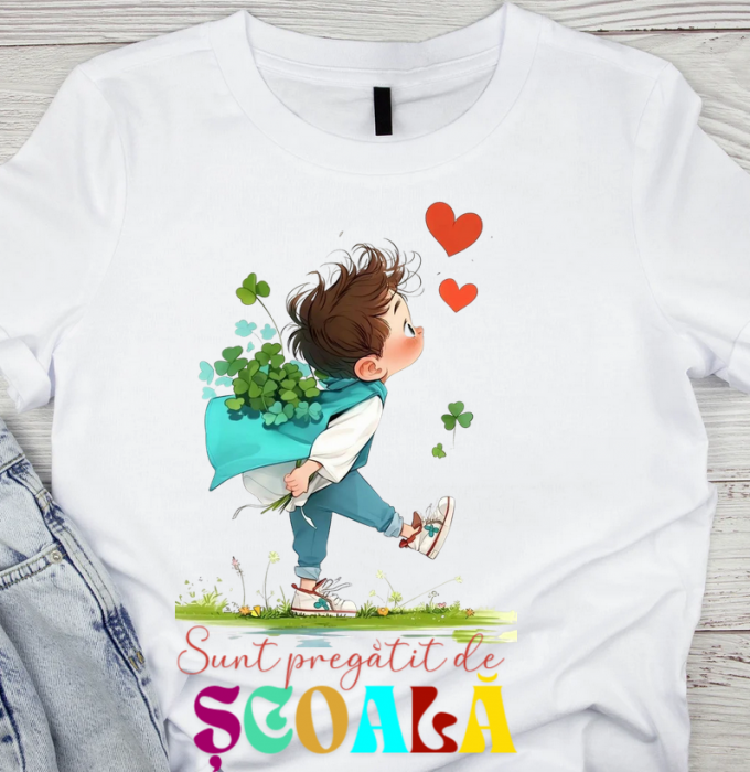 Tricou alb Back to school prima zi de scoala din bumbac [2]
