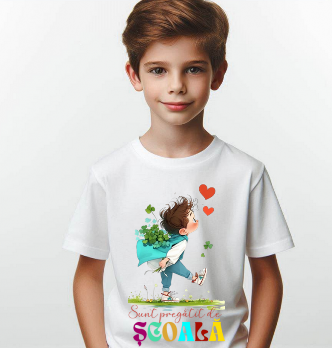 Tricou alb Back to school prima zi de scoala din bumbac [1]