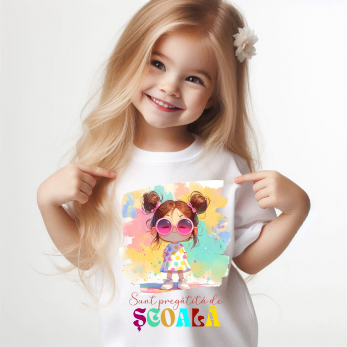 Tricou alb Back to school prima zi de scoala din bumbac [1]