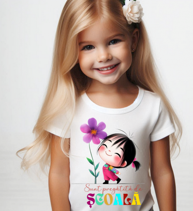 Tricou alb Back to school prima zi de scoala din bumbac [3]