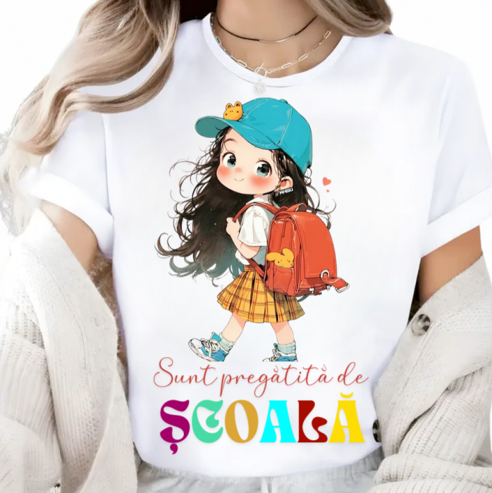 Tricou alb Back to school prima zi de scoala din bumbac [1]