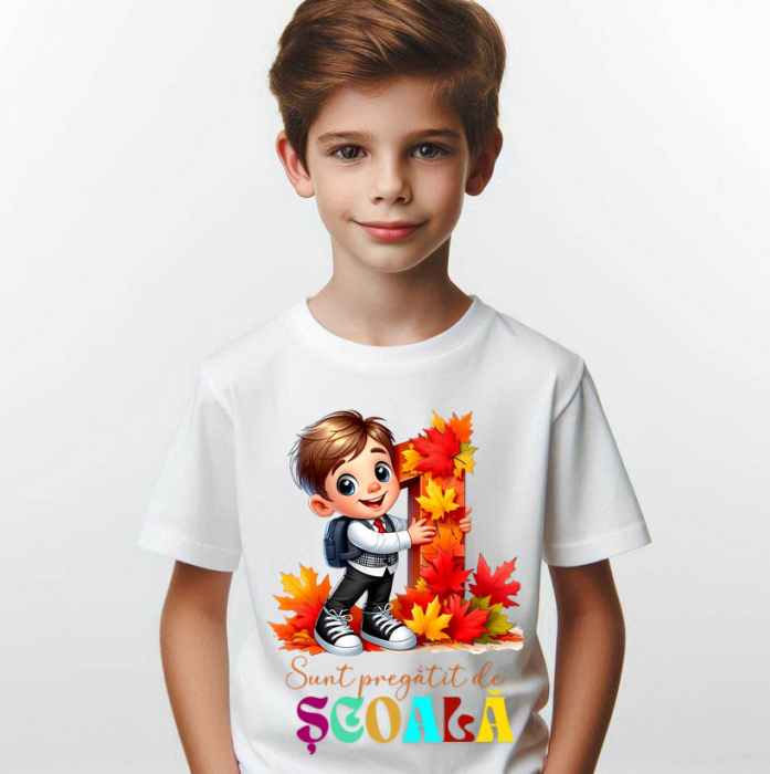 Tricou alb Back to school prima zi de scoala din bumbac [2]