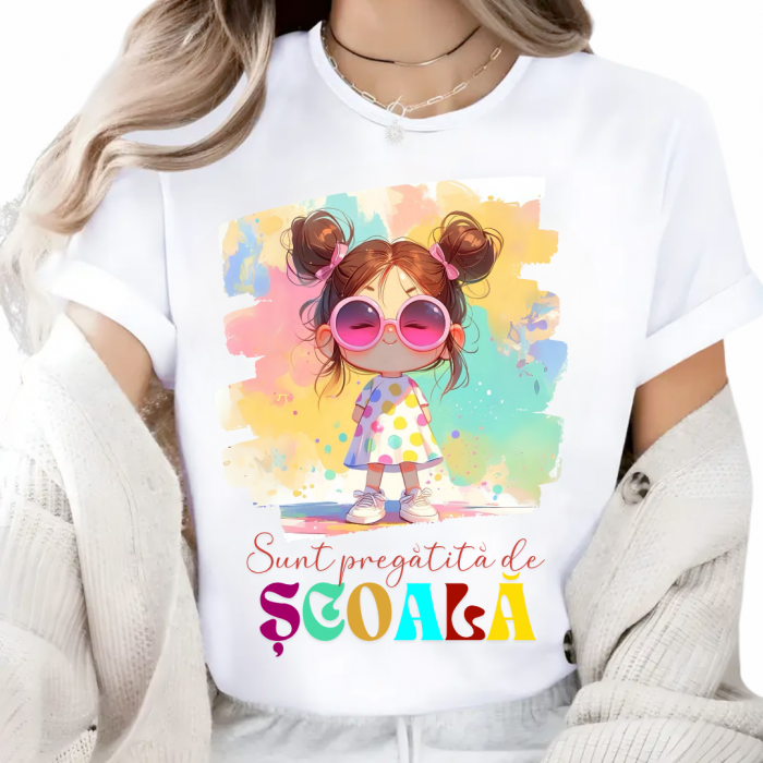 Tricou alb Back to school prima zi de scoala din bumbac [2]