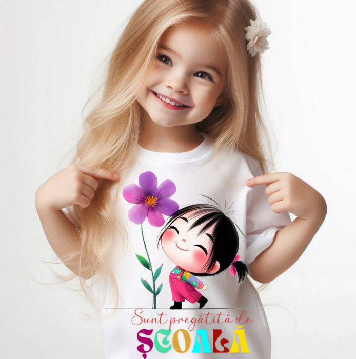 Tricou alb Back to school prima zi de scoala din bumbac [1]