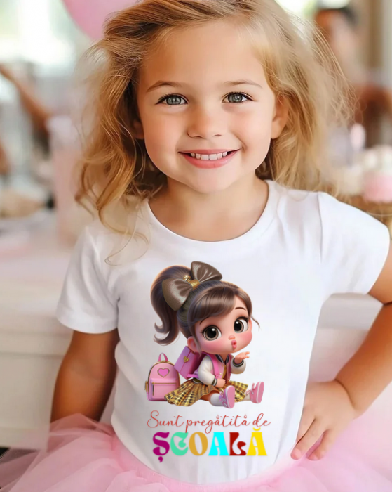 Tricou alb Back to school prima zi de scoala din bumbac [2]