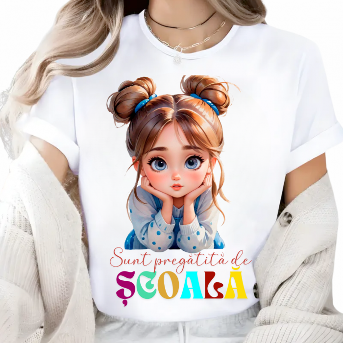 Tricou alb Back to school prima zi de scoala din bumbac [2]