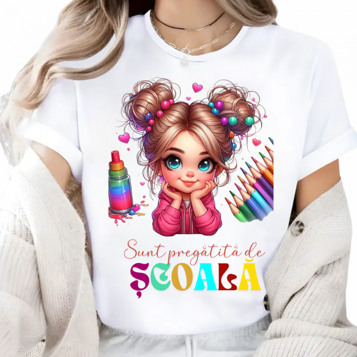 Tricou alb Back to school prima zi de scoala din bumbac [1]