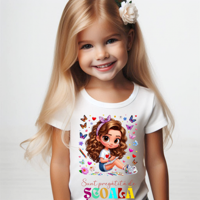 Tricou alb Back to school prima zi de scoala din bumbac [2]