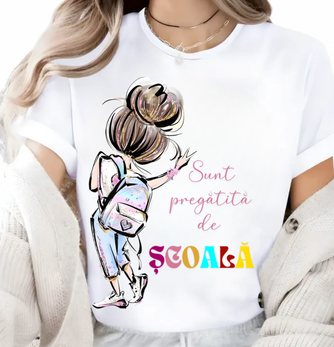 Tricou alb Back to school prima zi de scoala din bumbac [2]