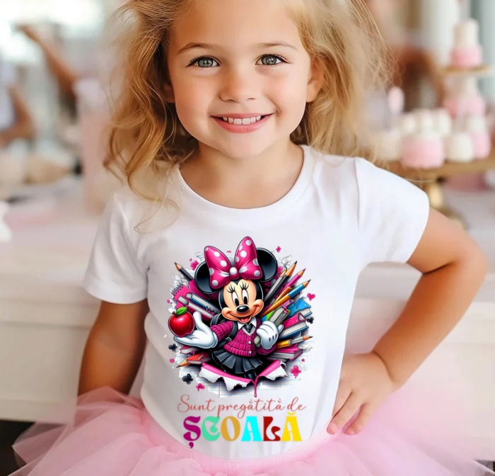 Tricou alb Back to school prima zi de scoala din bumbac [2]