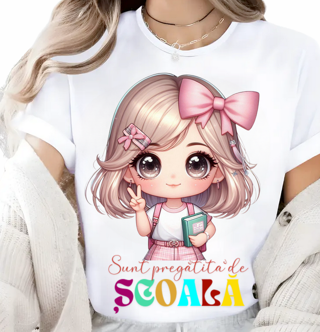 Tricou alb Back to school prima zi de scoala din bumbac [1]
