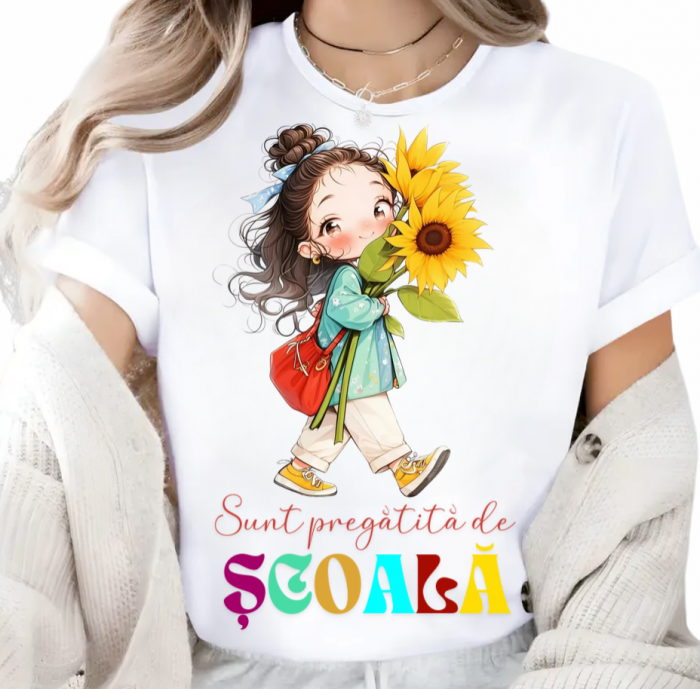 Tricou alb Back to school prima zi de scoala din bumbac [1]