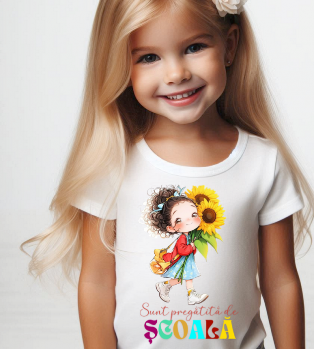 Tricou alb Back to school prima zi de scoala din bumbac [2]