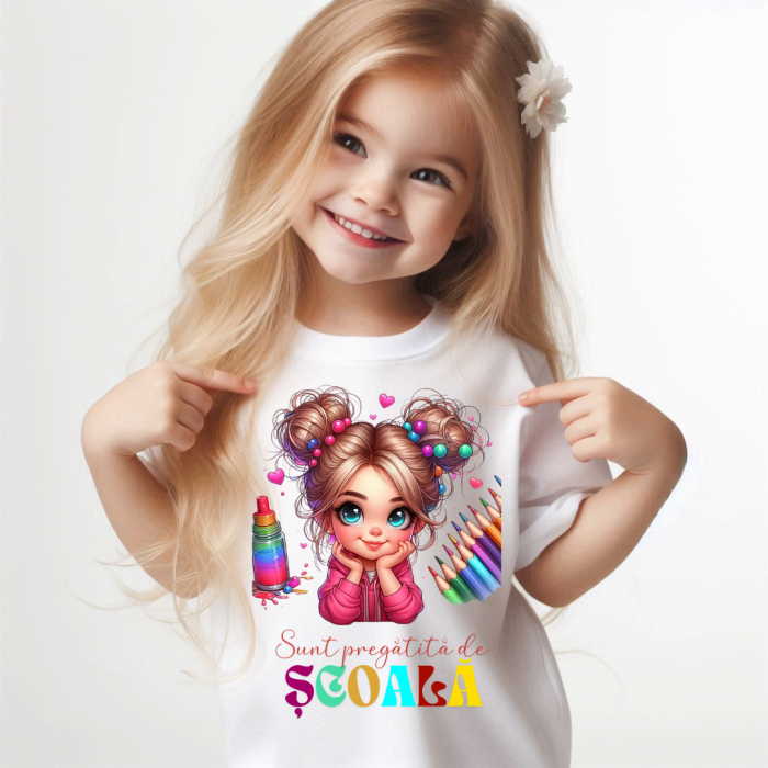Tricou alb Back to school prima zi de scoala din bumbac [2]