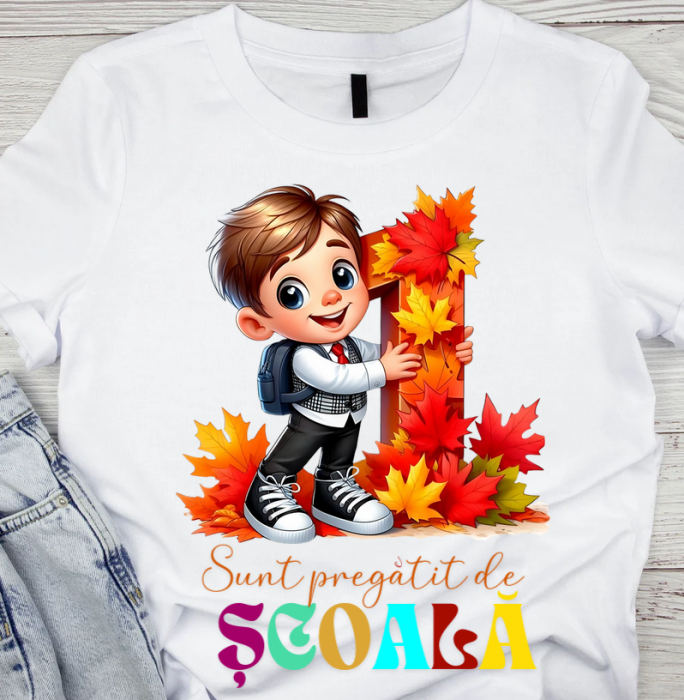 Tricou alb Back to school prima zi de scoala din bumbac [1]
