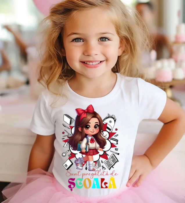 Tricou alb Back to school prima zi de scoala din bumbac [2]