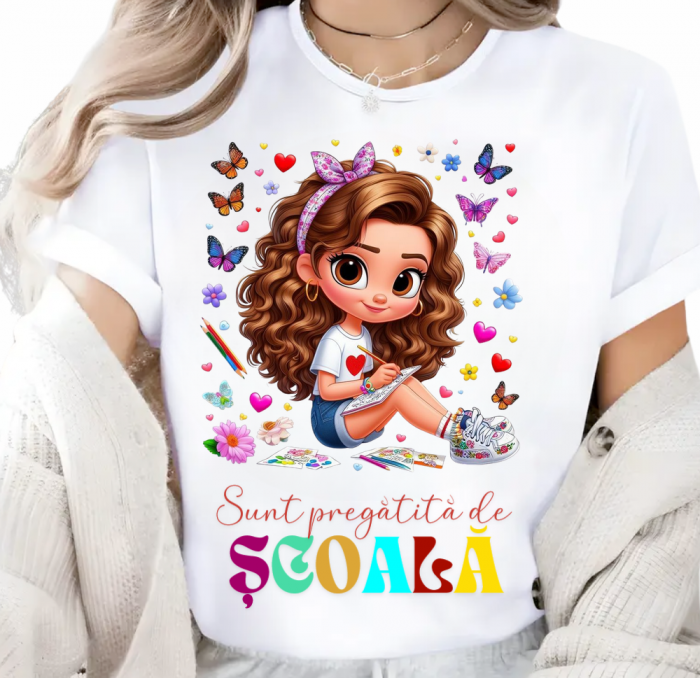Tricou alb Back to school prima zi de scoala din bumbac [1]