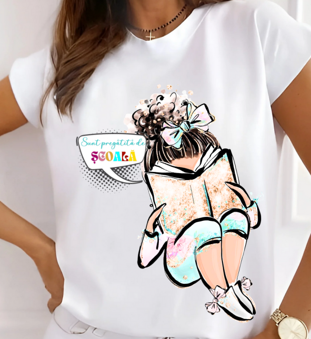 Tricou alb Back to school prima zi de scoala din bumbac [1]