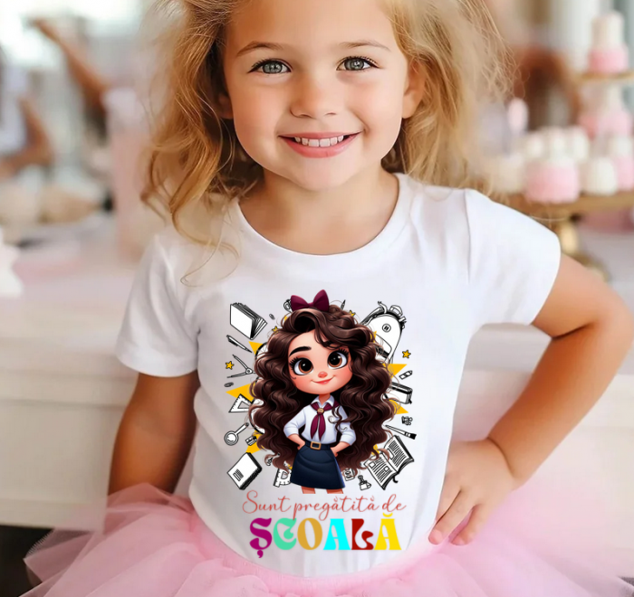 Tricou alb Back to school prima zi de scoala din bumbac [3]