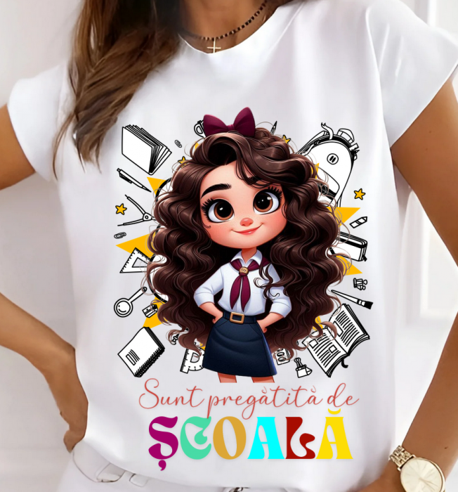 Tricou alb Back to school prima zi de scoala din bumbac [2]