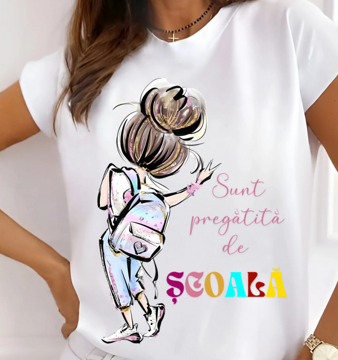 Tricou alb Back to school prima zi de scoala din bumbac [1]