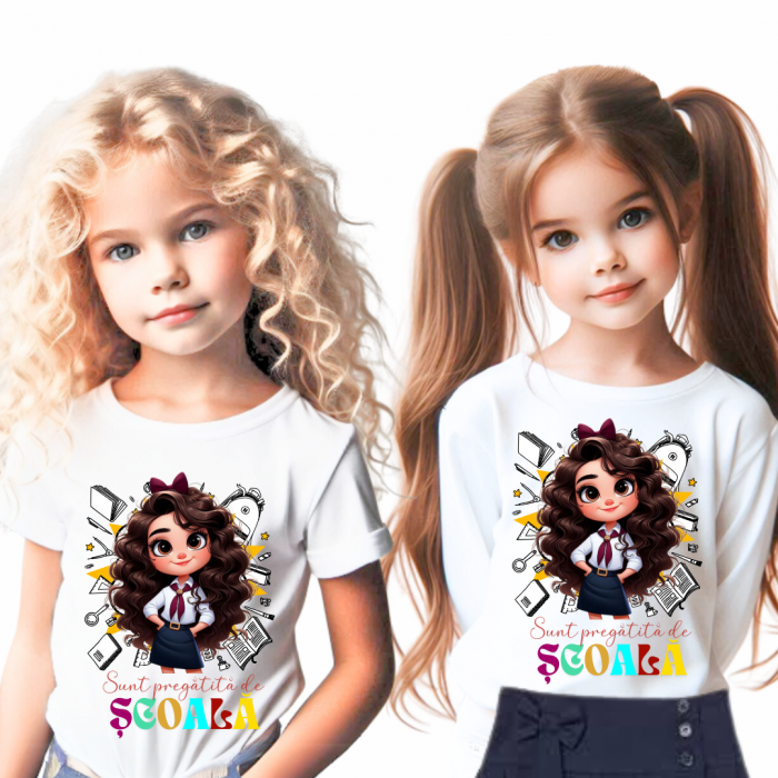 Tricou alb Back to school prima zi de scoala din bumbac [1]
