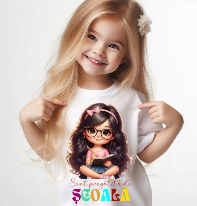 Tricou alb Back to school prima zi de scoala din bumbac [2]