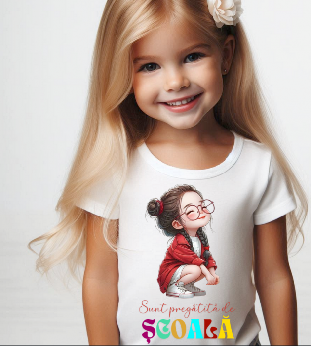 Tricou alb Back to school prima zi de scoala din bumbac [2]