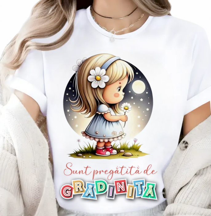 Tricou alb Back to school prima zi de scoala din bumbac [2]