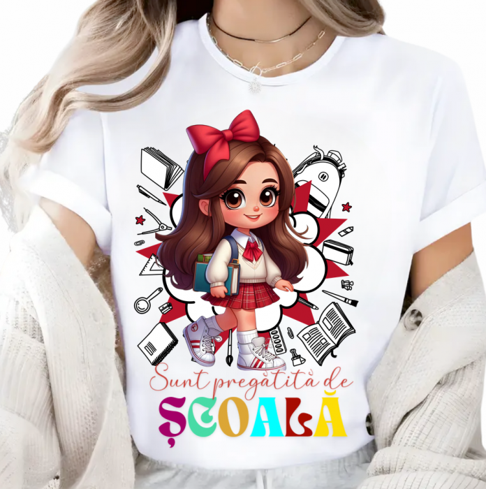 Tricou alb Back to school prima zi de scoala din bumbac [1]