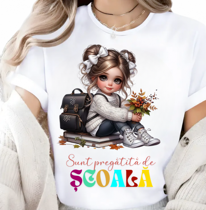 Tricou alb Back to school prima zi de scoala din bumbac [1]