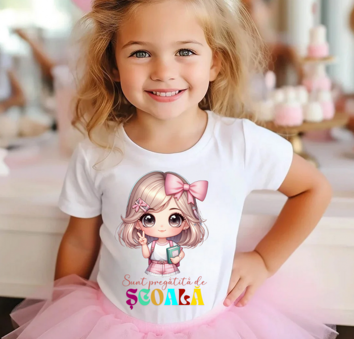 Tricou alb Back to school prima zi de scoala din bumbac [2]