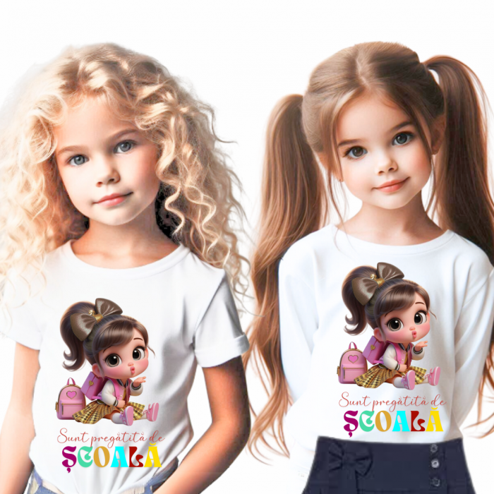 Tricou alb Back to school prima zi de scoala din bumbac [1]