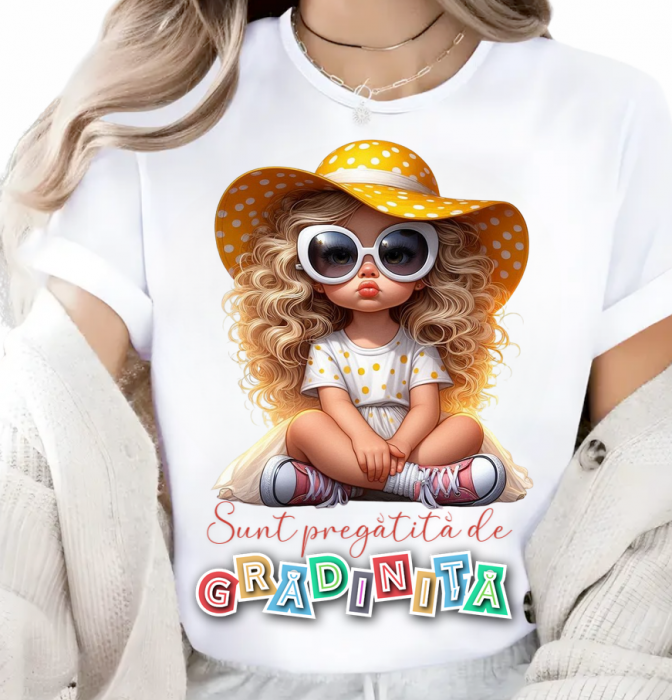 Tricou alb Back to school prima zi de scoala din bumbac [1]