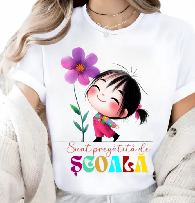 Tricou alb Back to school prima zi de scoala din bumbac [2]