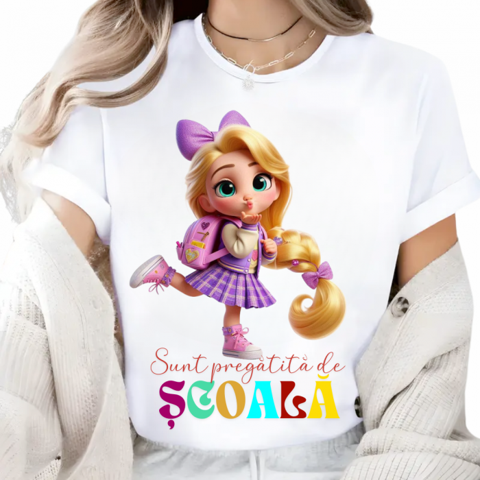 Tricou alb Back to school prima zi de scoala din bumbac [1]
