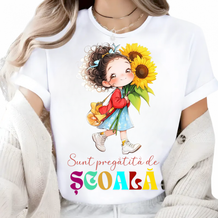 Tricou alb Back to school prima zi de scoala din bumbac [1]