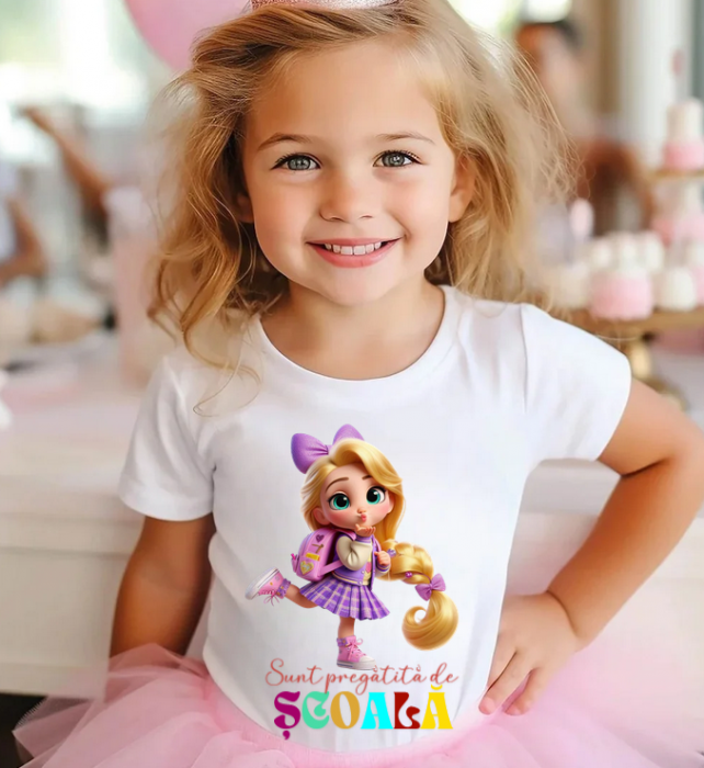 Tricou alb Back to school prima zi de scoala din bumbac [2]