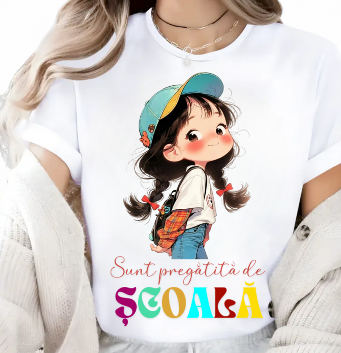 Tricou alb Back to school prima zi de scoala din bumbac [1]