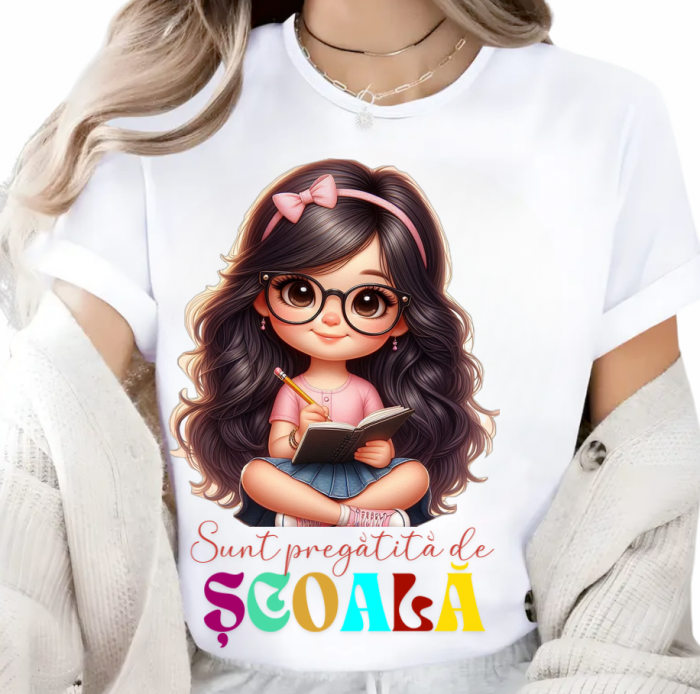 Tricou alb Back to school prima zi de scoala din bumbac [1]