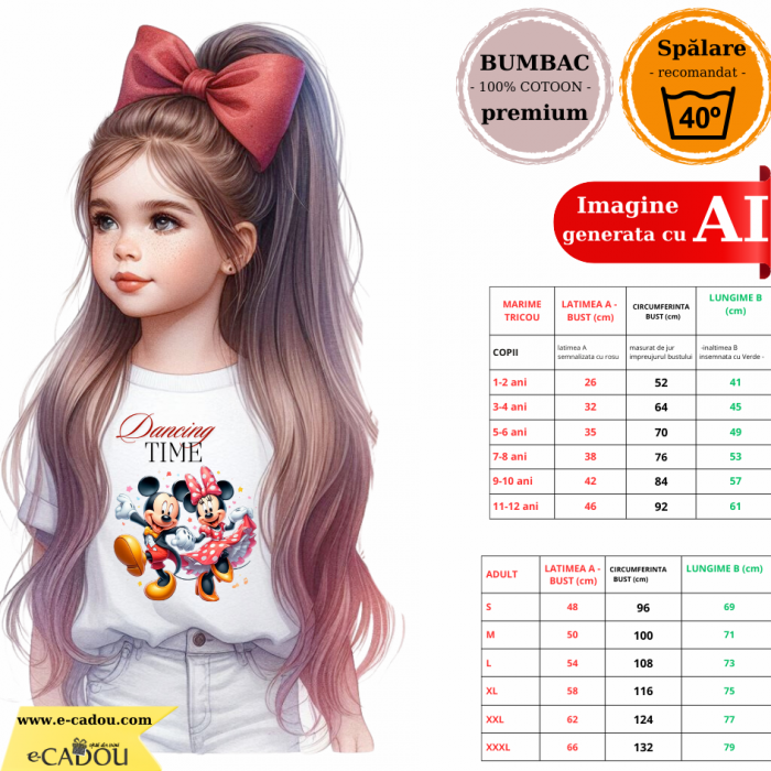 Tricou alb Clasa lui Minnie si Mickey Mouse dancing time din bumbac ABS116.11 [2]