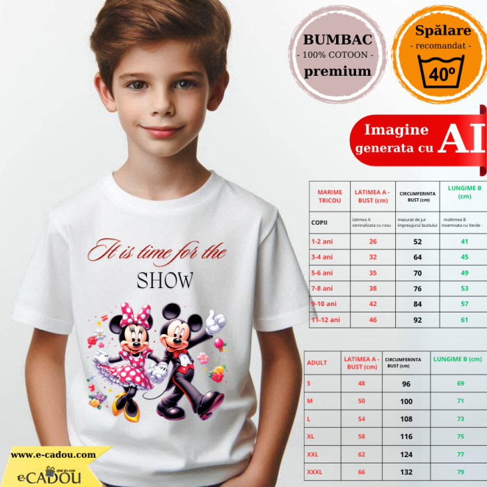 Tricou alb Clasa lui Minnie si Mickey Mouse  it is tim for show din bumbac ABS116.12 [2]