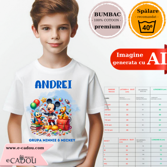 Tricou alb Clasa lui Minnie si Mickey Mouse la scoala din bumbac ABS116.2 [2]