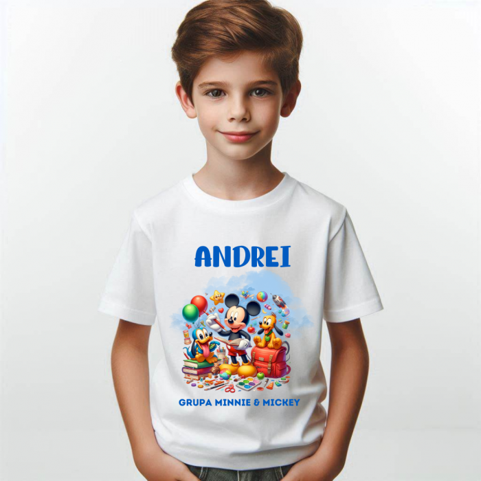 Tricou alb Clasa lui Minnie si Mickey Mouse la scoala din bumbac ABS116.2 [1]